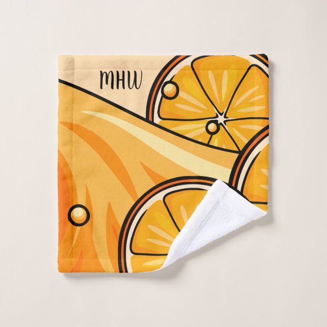 Orange Splash personnalisé monogramme linge (Gant de toilette)