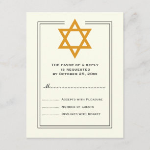 Orange Star de David Bar Mitzvah carte de réponse