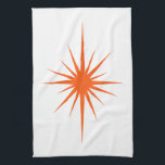 Orange Starburst Atomique Mid Century Serviette à<br><div class="desc">Ajoutez une pop de couleur à votre cuisine avec cette adorable serviette de cuisine étoilée atomique orange foncé. Ça aura l'air fantastique accroché à la porte du four !</div>