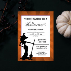 Orange Starburst Witch Halloween Party Invitation