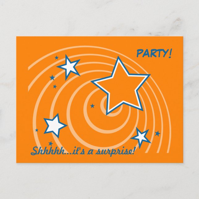 Orange stars anniversaire invitation surprise (Devant)