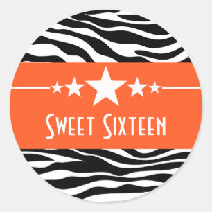 Orange Stars Zebra Print Sweet 16 Stickers