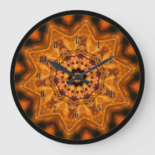 Orange Sunburst Mandala Horloge murale