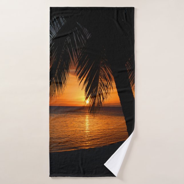 Orange Sunset Beach Tropical Island Palm Tree (Serviette de bain)