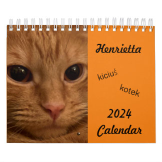 Orange Tabby Cat 2024 Calendrier avec mots POLISH