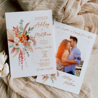 Orange Terracaotta Boho Faire-part de mariage Flor