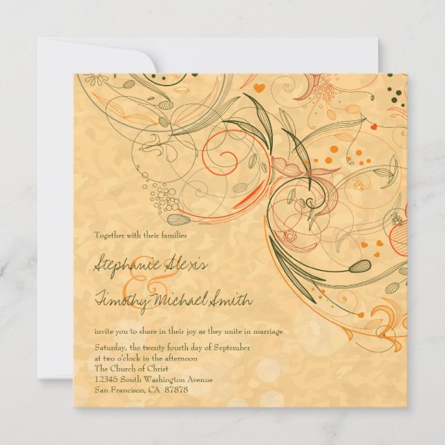 Orange + tourbillons à fleurs d'olivier faire-part (Devant)