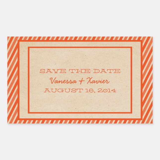 Orange Trendy Stripes Save the Date Stickers (Devant)