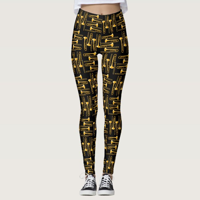 Orange Trombone Crosshatch Leggings noirs (Devant)