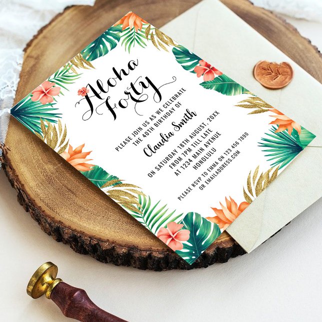 Orange Tropical 40th Birthday Invitation (Créateur téléchargé)