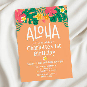 Orange tropical Luau Aloha Invitation Anniversaire