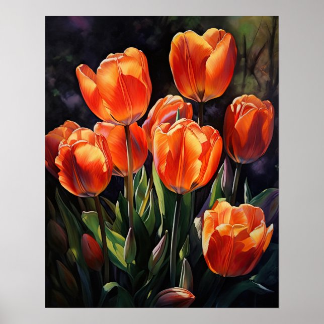 Orange Tulip Flowers Art Imprimer Poster (Devant)