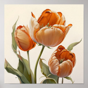Orange Tulips Flower Art Imprimer Poster