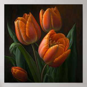 Orange Tulips Flower Art Imprimer Poster