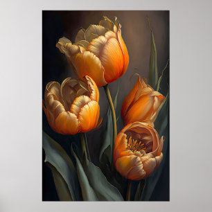 Orange Tulips Flower Art Imprimer Poster