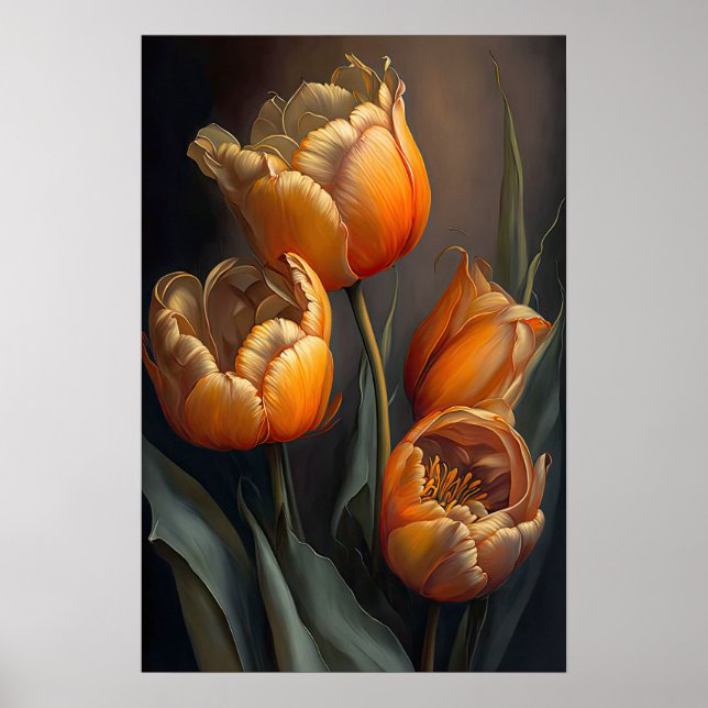 Orange Tulips Flower Art Imprimer Poster (Devant)
