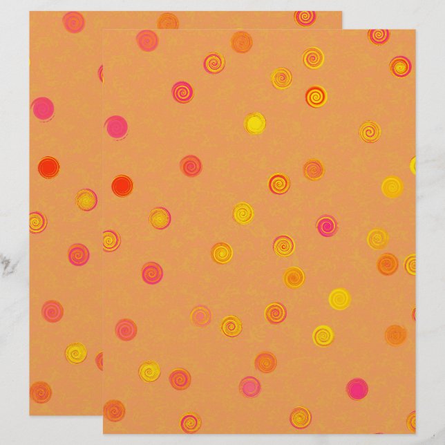 Orange Twisty Polka Dot Spiral 2-Sided Scrap Paper (Devant / Derrière)