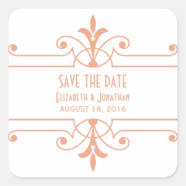 Orange v2 Fancy Ornamental Save the Date Stickers (Devant)