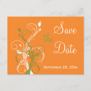 Orange vert blanc floral Enregistrer la date Carte