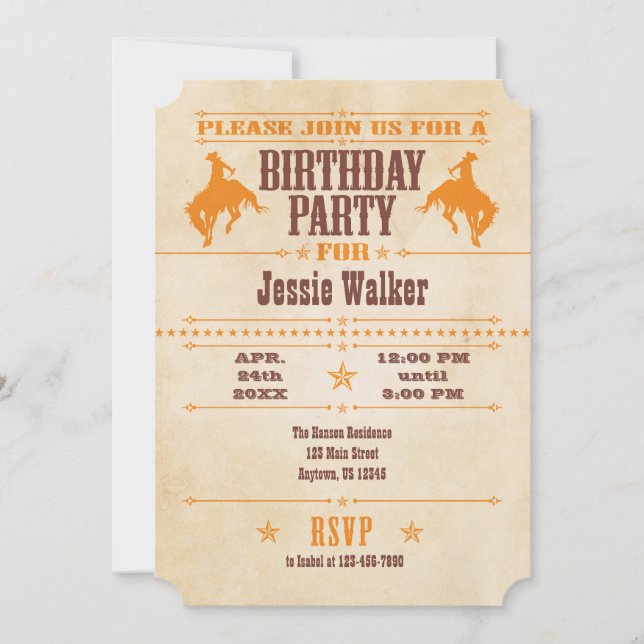Orange Vintage Cowboy Invitation Anniversaire (Devant)