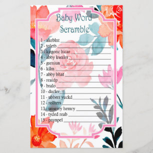 Orange Watercolor flowers Baby word scramble jeu