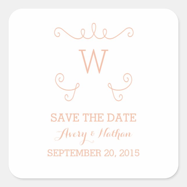 Orange Whimsical Flourish Save Date Stickers (Devant)