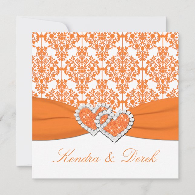 Orange White Damask Couples Shower Invitation (Devant)