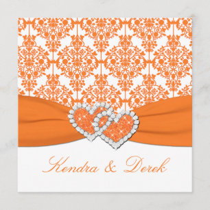 Orange White Damask Couples Shower Invitation