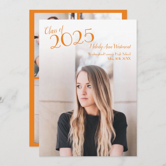 Orange White School Color Graduation Faire-part (Devant / Derrière)