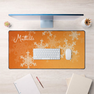 Orange White Snowflakes Minimaliste Nom de Noël