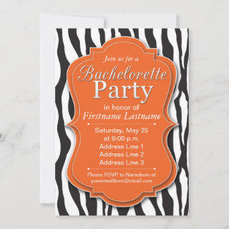 Orange Zebra Print Bachelorette Party Invitations