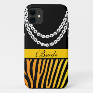 Orange zèbre rayures mariées perles iphone 5 coque