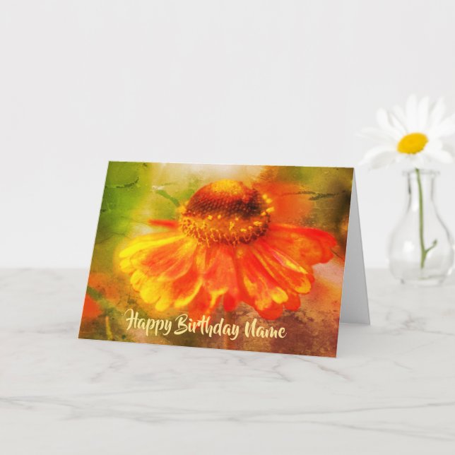 Orange Zinnia Floral Art Personnaliser Carte Anniv (Petite plante)