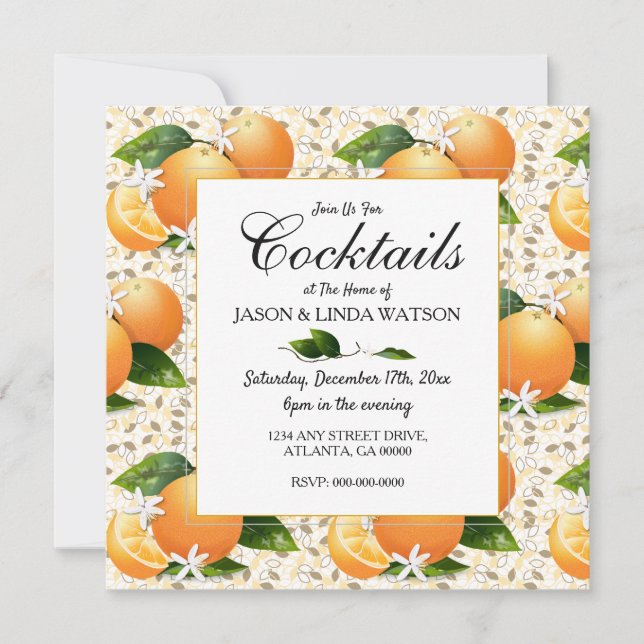 Oranges Agrumes Fruits Floral Cocktail Invitation (Devant)