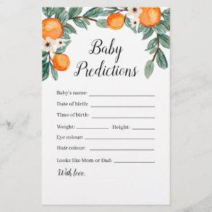 Oranges Baby shower jumeau Baby Predictions Jeu