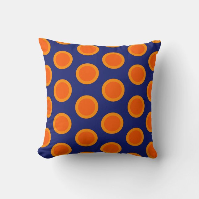 Oranges de point de polka sur le coussin bleu (Recto)