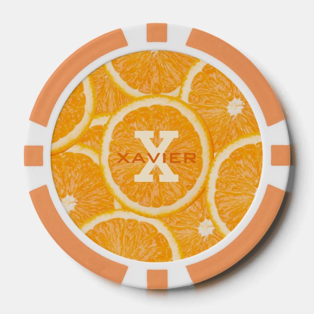 Oranges jetons de poker monogramme personnalisé (Recto)