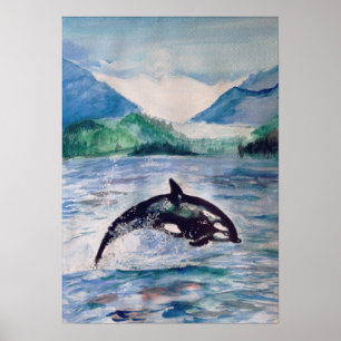 Orca, Aquarelle de baleine dessin Valeur Poster