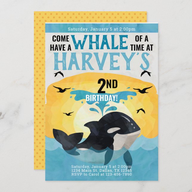 Orca Baleine Anniversaire Fête Invitation (Devant / Derrière)