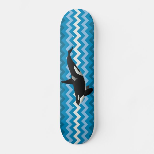 Orca Killer Whale Blue Zigzag Chevron Skateboard (Recto)