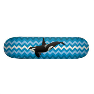 Orca Killer Whale Blue Zigzag Chevron Skateboard