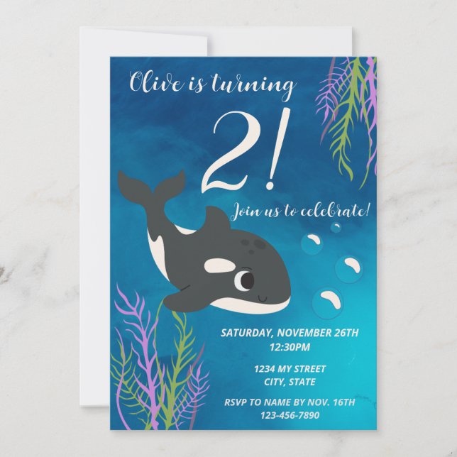Orca Whale Birthday Invitation (Devant)