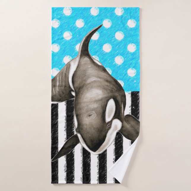 Orca Whale Polka Dot Blue (Serviette de bain)