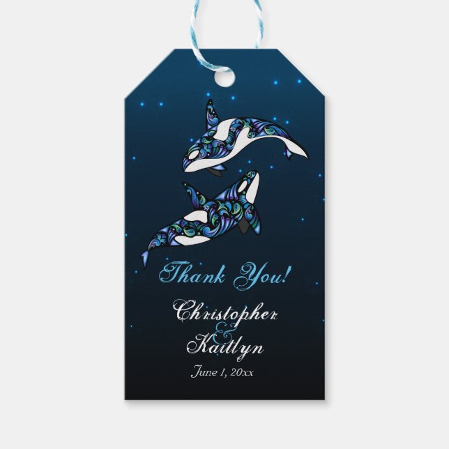 Orca Whales Mariage Merci Favoriser les étiquettes (Devant)