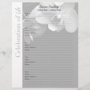Orchid 1 Memorial Livre d'invité Pages de rempliss