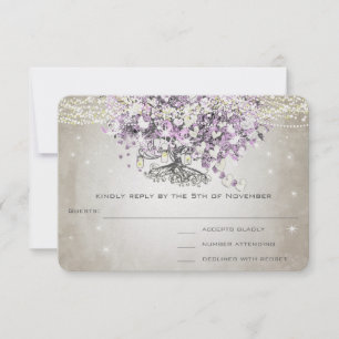 Orchid Blush Lavender Heart Leaf Tree Wedding RSVP