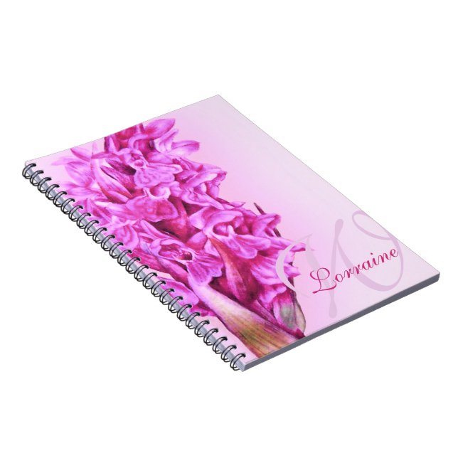 Orchidée aquarelle art personnalisé carnet rose (Côté Droit)