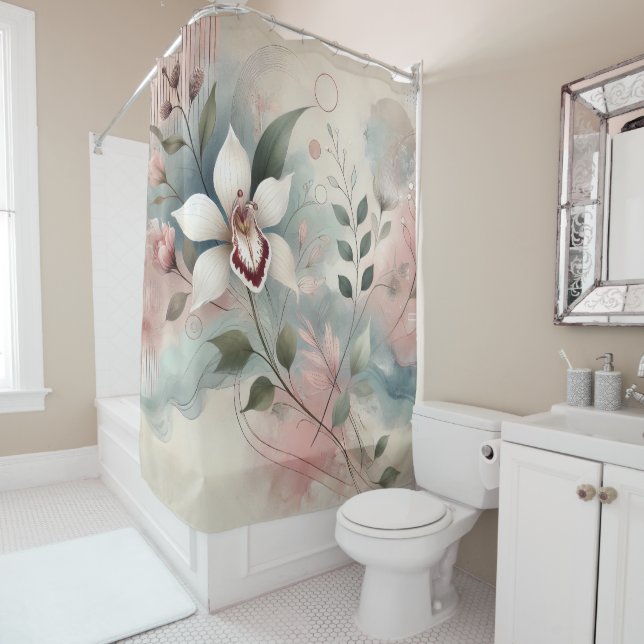 "ORCHIDÉE BLANCHE" - RIDEAU DE DOUCHE (En situation)