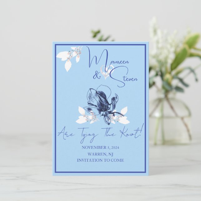 Orchidée Bleu & Blanc Enregistrer La Carte Mariage (Debout devant)