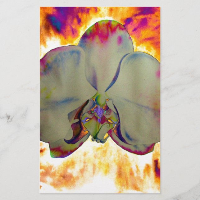 Orchidée de feu, abstraite aquarelle vive florale (Devant)